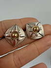 Vintage Earrings 14kt  Gold Sterling Square Signed Rozkewicz Studio Art 