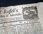 Very Rare Colonial Boston W  Nice Masthead Engravings 1759 Original Newspaper
