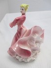 Vintage Lady Figurine With Swirling Pink Dress Planter Vase Blonde 8  High
