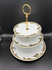 Versace Rosenthal Medusa 3 Tier Cake Stand Gold Trim Porcelain Serving Tray