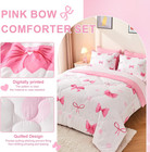7 Piece Pink Bow Bedding Set For Girls Kids Twin Size Comforter Set With Sheet A