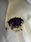 Vintage Great Crown Trifari Gold Plated Ring With Large Purple Rhinestone Size 7