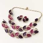 Vintage Pink Purple Thermoset Lucite Leaf Set Necklace Bracelet Clip On Earrings