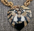 Lee Sands  Inlaid Shell Stone Mop Iconic Lion Face Chunky Necklace   Earring Set