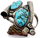 Vintage Two-stone Turquoise Squash Blossom Cuff Bracelet Sterling 73g 7  Navajo