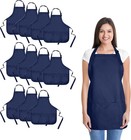 Apron Commercial Restaurant Home Bib Spun Poly Cotton Kitchen Aprons 3 Pocket   