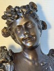 Antique French Bronze  Art Nouveau Bust Statue Of Young Woman On Marble Base 15   