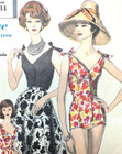 Vintage 1960s Vogue Swimsuit   Skirt Tie Shoulder Full Skirt Vogue 9980 Sz12 B32