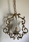 Vintage Victorian Bronze Pendant Light With Glass Shade And Original Hardware
