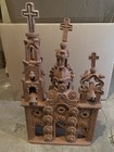 Handmade Mexican Folk Art Clay Church Mission Sculpture W  Bell Towers   Crosses