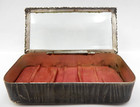 Antique French Jewelry Accessory Box With Miniature Beveled Glass Top Red Lining