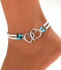 Shell Beaded Ankle Bracelet For Women  Double Layered Hollow Heart Sea Shell    