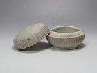 Korean Joseon Dynasty White Glaze Intaglio Flower Pattern Ceramic Lid Box Antiqu