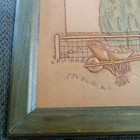  Leather Hand Tooled Hand Embossed Picture  Wheel Barrow Inn  Signed Kb Scene