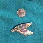 Vintage Sterling Silver Blue Green Abalone Mop Shell Leaf Wing Feather Brooch