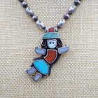 Zuni Sterling Silver Multi Stone Inlay Kachina 4 2mm Bench Bead Necklace 16  37g