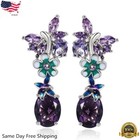 Retro 925 Silver Dangle Drop Earrings Ear Hook Amethyst Women Fashion Jewelry