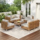7pcs Wicker Patio Furniture Set - Outdoor Sectional Sofa With Cushions   Table