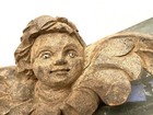 Antique Carved Wood Cherub Santos Angel Putti With Glass Eyes 