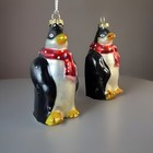 2 Blown Glass Penguin Christmas Ornaments 2 5    Hand-painted Red Scarf White Dots