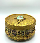 Vintage Hollywood Regency Vanity Trinket Box Lidded Glass Ornate Guilloche Rose