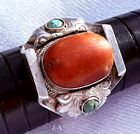 Old Vintage Nepal Saddle Ring Coral Tibetan Turquoise 7 1 2 Sterling Silver 9grm