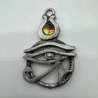 Vintage Gallo Pewter Eye Of Ra Pewter Necklace With Crystals Pendant Keychain 