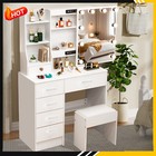Vanity Dressing Desk Makeup Table Set 6 Drawers  Stool With Led Lighted Mirror