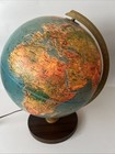 Vtg Replogle World Horizon Series 12    Light Raised Topography Globe Walnut Base