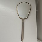 Vintage Hand Held Mirror Pale Pink And Blue Flowers Long Handle Metal