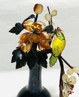 Vintage Chinese Mini Cloisonn   Vase Enamel Bird Carved  Jade Carnelian Flowers