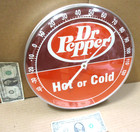 Dr  Pepper - Hot Or Cold - Big 12  Round Thermometer Sign - Nice   Looks Unused