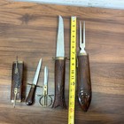 Vintage India Hand Carved Wood And Brass Letter Opener Scissors And Knife Set