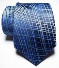 New Classic Checks Blue Jacquard Woven 100  Silk Men s Tie Necktie