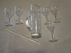 Vintage Bar Starburst Etched Glass Cocktail Mixer   Goblets 7 Pc  1960 s Atomic