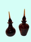 Pair Of Tortoiseshell Look Blown Glass Apothecary Bottles Stoppers Taiwan