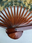 Vintage 1970s Hand Painted East Asian Art Fan W  Red Crowned Cranes   Pine Trees