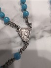 Vintage Catholic Rosary Beads Crucifix Religious Prayer Blue Bead Necklace 