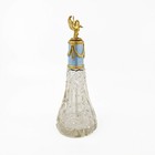 Antique Gilt Silver Guilloche Enamel Cut Glass Perfume Scent Bottle Swan Finial