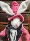 Dapper White Rabbit Statue Top Hat Vest Tails Jacket Velveteen Clothes Cane Vtg