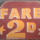 Rare Vintage British Fairground Sign  fare 2d  C 1920 Hand-painted Folk Art