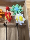 6 Anthropologie Beer Glass Swizzle Stir Sticks-6 Cocktail Olive Picks Flowers