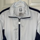 Vintage Wilson Women s White Blue Zip Up Warm Up Jacket Sz Large Tennis Sporty