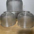 Vintage Set Of 3 Holophane Lamp Shades Industrial Style Clear Glass Prismatic