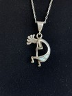Large Sterling Silver Native American 3d Kokopelli Pendant Necklace Inlaid