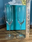 Tiffany   Co  Pair Of Crystal Champagne Flutes W Authentic Box  Never Used 