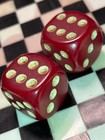 Old European Red Bakelite Catalin Jumbo Rounded Dice Pair 102126adezii