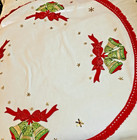 Large White Red Trim Bucilla 54    Green Bells Sequins Christmas Tree Table skirt