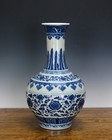 Fine Chinese Qing Qianlong Mk Blue And White Globular Flower Porcelain Vase