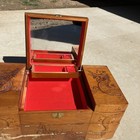 Vintage Oriental chinese asian Wooden Custom Carved Jewelry Box With Mirror